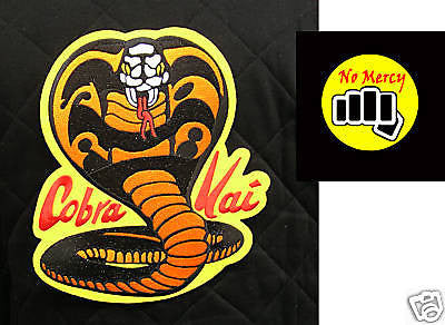 ORIGINAL Cobra Kai patch set Karate Kid Movie - 11" Cobra patch & 4" NO MERCY - Valley Martial Arts Supply