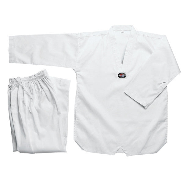 Tae Kwon Do uniform, Bleached White with White-V Neck, 8oz - Valley Martial Arts Supply